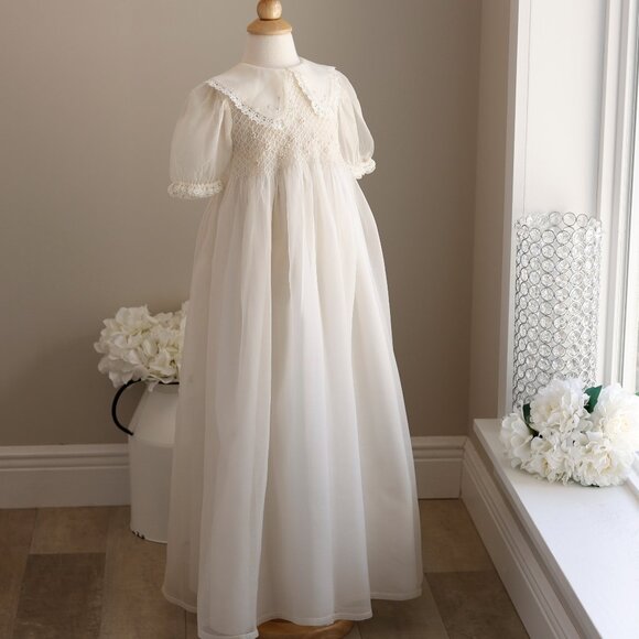 Strasburg Ivory Smocked Heirloom Gown Silk Organza Bonnet Special Occasion RARE - Picture 9 of 9